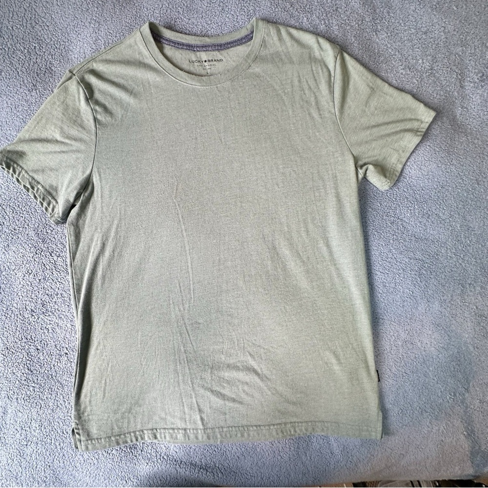 Lucky Brand Men’s T-Shirt Green Heather Short Sleeve Size L Soft Cotton Blend